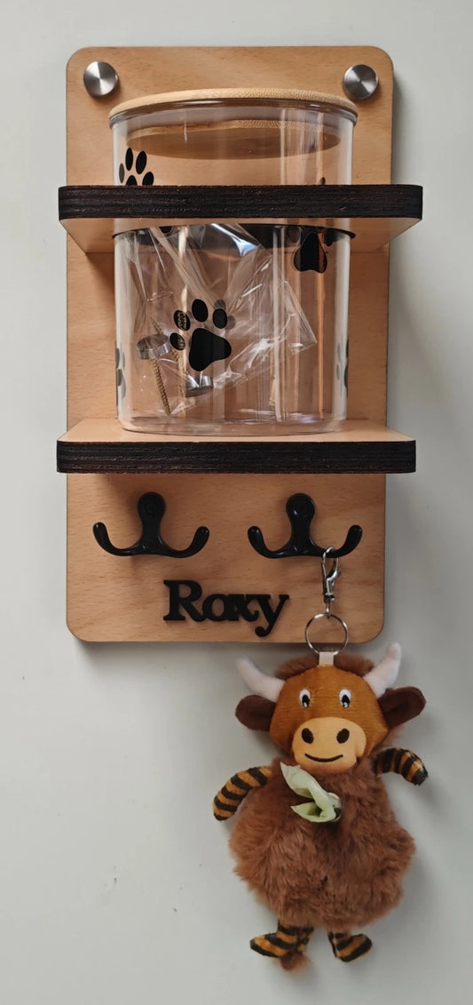 Personalised Dog Treat Jay & Lead Holder Wall Mounted