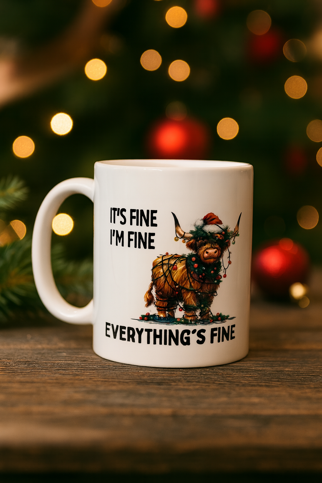 Highland Cow Christmas Mug I'm Fine Everything is Fine