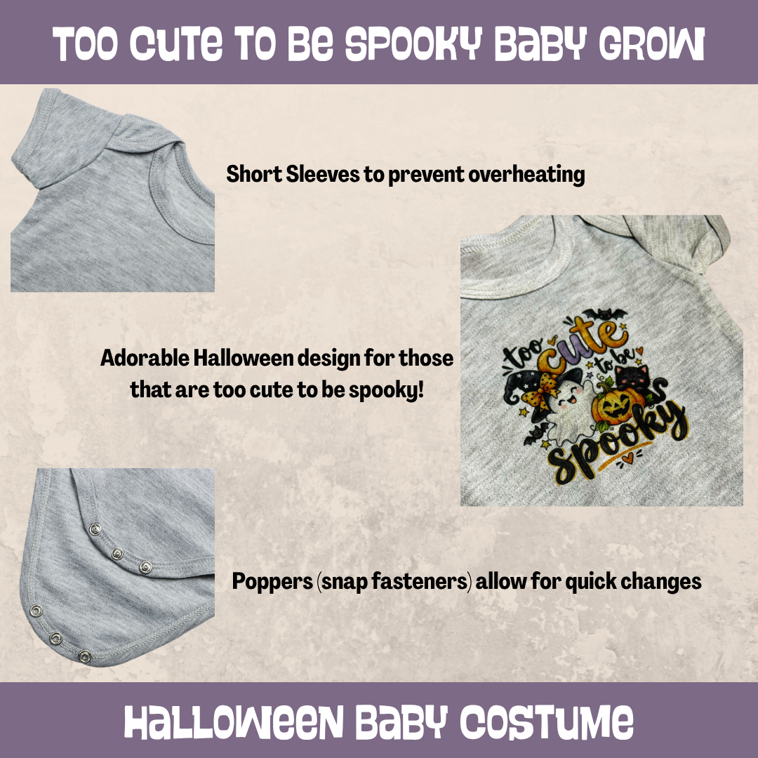 Too Cute To Be Spooky Baby Grow Sleepsuit Halloween Outfit